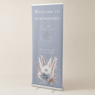 Winter Boho Floral Blue Wedding Welcome Retractable Banner