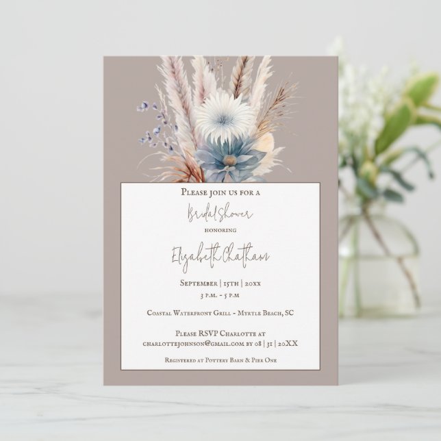 Winter Boho Floral Bridal Shower | Beige Invitation (Standing Front)