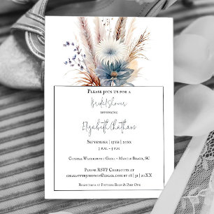 Winter Boho Floral Bridal Shower   White Invitation