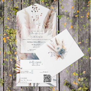 Winter Boho Floral Wedding All In One Invitation