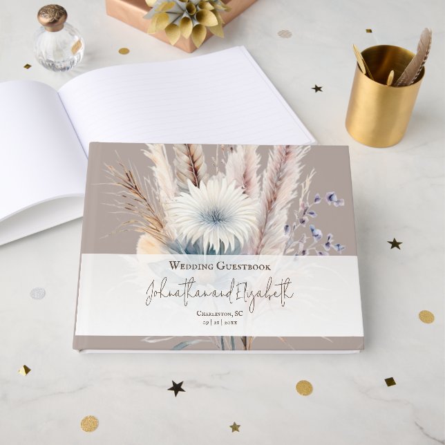 Winter Boho Floral Wedding | Beige Guest Book (Front Open)