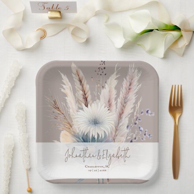 Winter Boho Floral Wedding | Beige Paper Plate (Wedding)