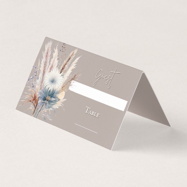 Winter Boho Floral Wedding | Beige Place Card (Front)