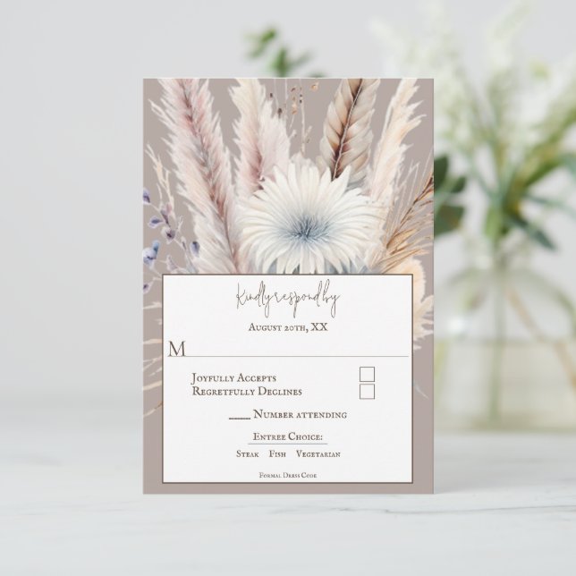 Winter Boho Floral Wedding | Beige RSVP Card (Standing Front)