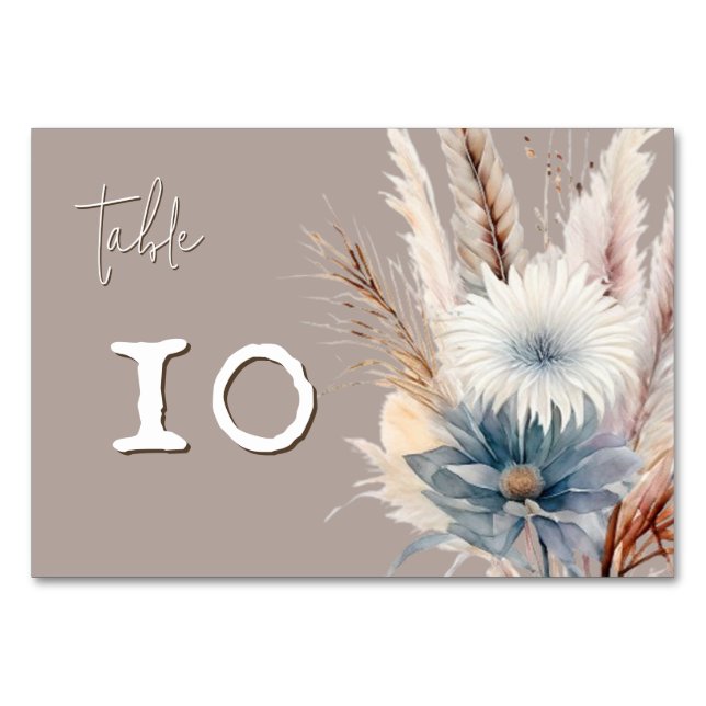 Winter Boho Floral Wedding | Beige Table Number (Front)