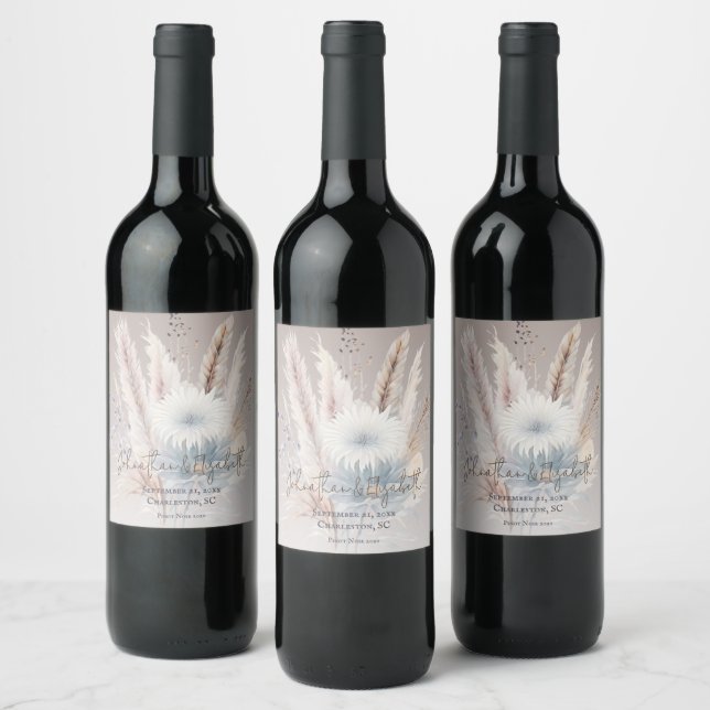 Winter Boho Floral Wedding | Beige Wine Label (Bottles)