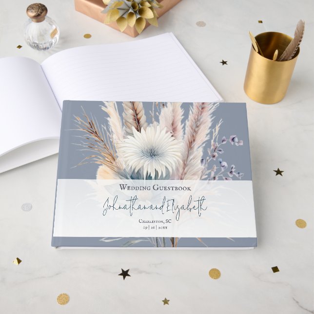 Winter Boho Floral Wedding | Blue Guest Book (Front Open)