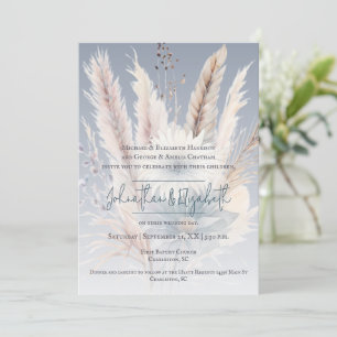Winter Boho Floral Wedding   Blue Invitation
