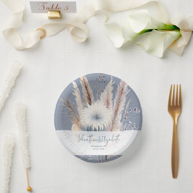 Winter Boho Floral Wedding | Blue Paper Plate (Wedding)