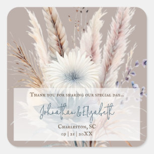 Winter Boho Floral Wedding Favor   Beige Square Sticker