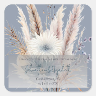 Winter Boho Floral Wedding Favor Blue Square Sticker