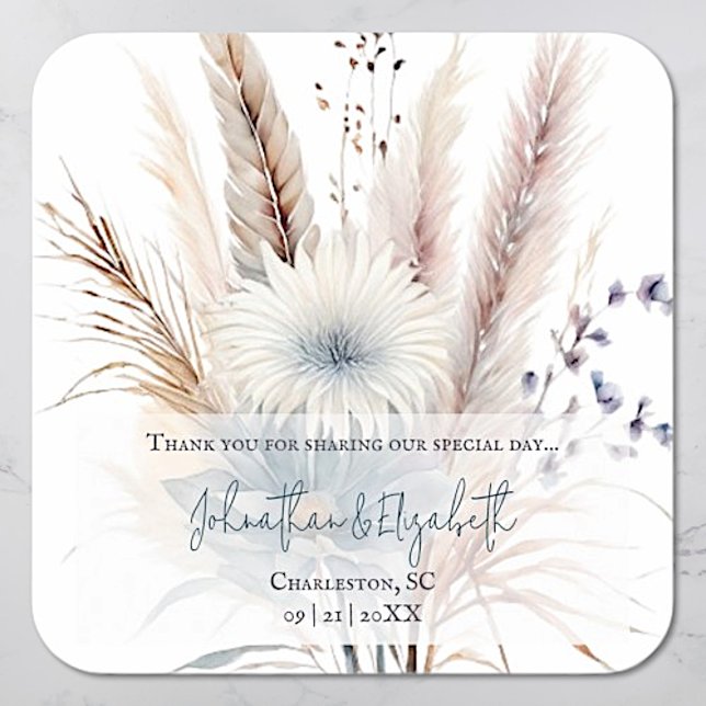 Winter Boho Floral Wedding Favour | White Square Sticker (Creator Uploaded)