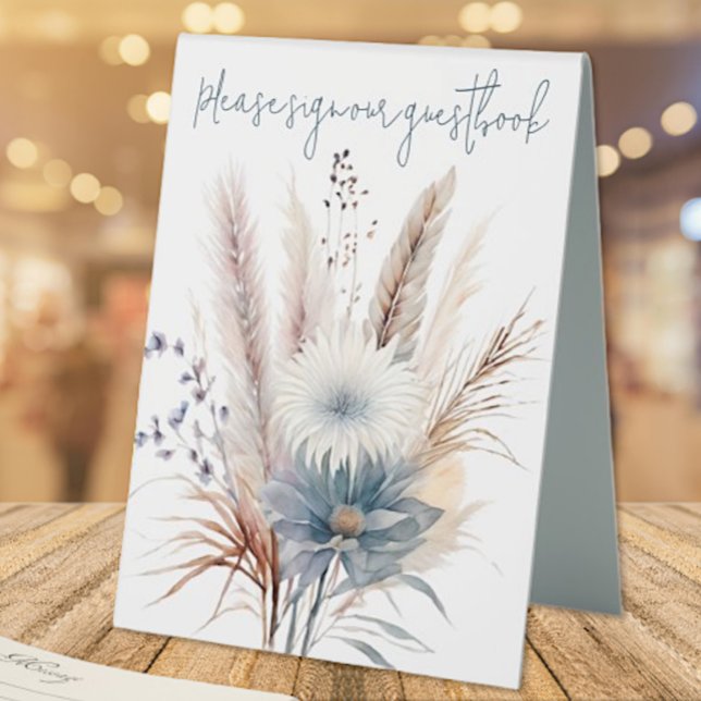 Winter Boho Floral Wedding | White (White Winter Boho Floral Wedding Table Tent Sign)