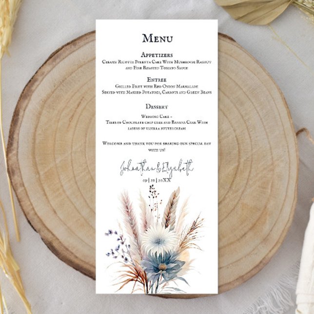 Winter Boho Floral Wedding | White Menu (White Winter Boho Floral Wedding Menu)