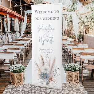 Winter Boho Floral White Wedding Welcome Retractable Banner