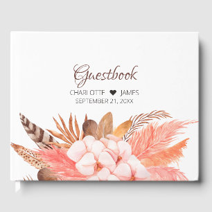 Winter Boho Flower Leaves Feather Wedding Guest Book