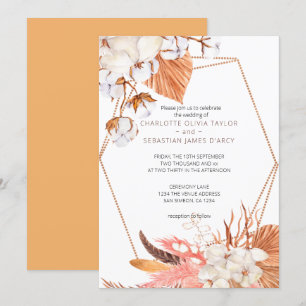 Winter Boho Flower Leaves Feather Wedding Invitation