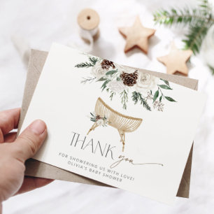 Winter boho nursery baby shower thank you card