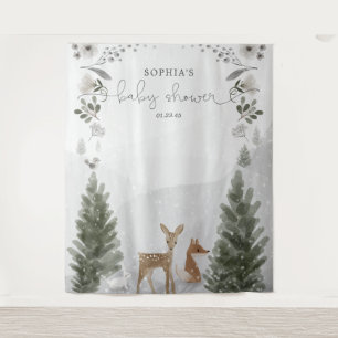Winter Boho Woodland Baby Shower Backdrop Tapestry