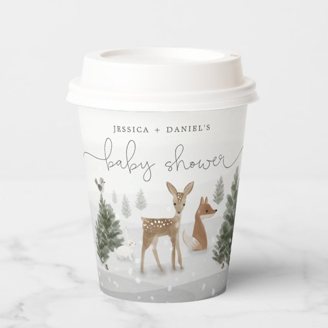 Winter Boho Woodland Baby Shower Paper Cups (Front)