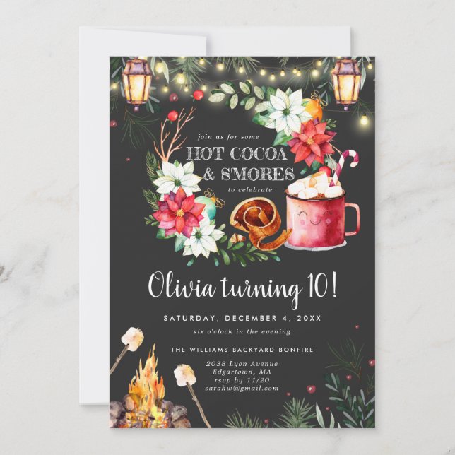 Winter Bonfire Birthday Invitation (Front)