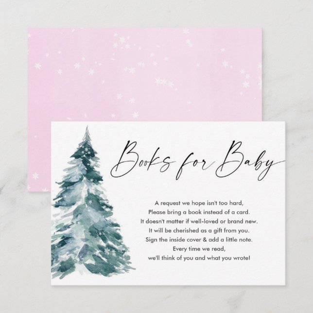 Winter books for baby pink gold girl book request  enclosure card (Front/Back)