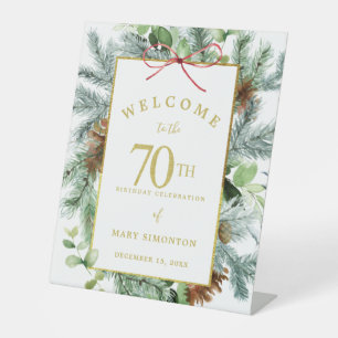 Winter Botanical 70th Birthday Party Welcome Pedestal Sign
