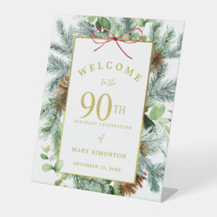 Winter Botanical 90th Birthday Party Welcome Pedestal Sign