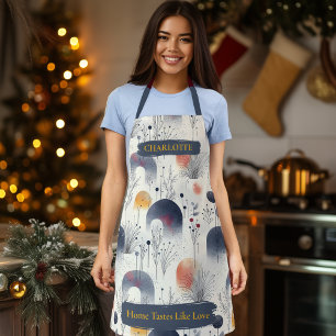 Winter Botanical Abstract Apron with Custom Name