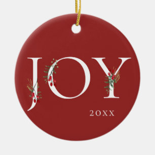 Winter Botanical Adorned Joy Christmas Ornament