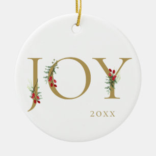 Winter Botanical Adorned Joy Christmas Ornament