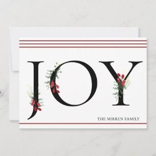 Winter Botanical Adorned Joy   Flat Holiday Card