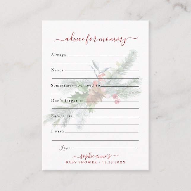 Winter Botanical Advice for Mummy Baby Shower Enclosure Card (Front)