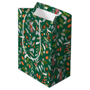 Winter Botanical Berries & Foliage Holiday Medium Gift Bag