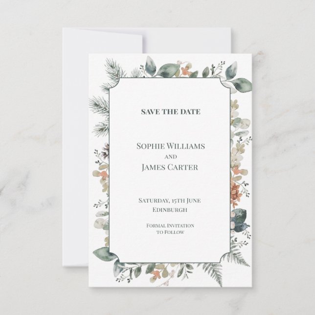 Winter Botanical Berry Wedding Save The Date (Front)