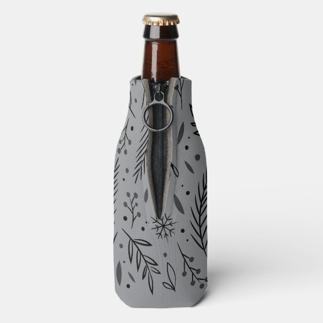 Winter Botanical Beverage Cooler – Grey & Black (Bottle Back)