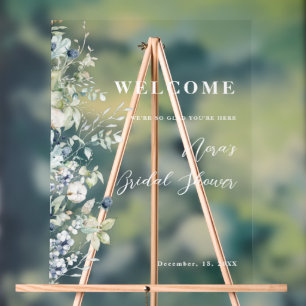 Winter Botanical Border Bridal Shower Welcome Acrylic Sign