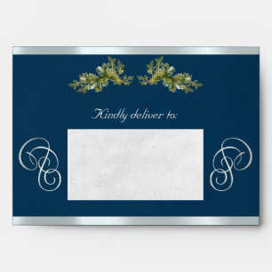 Winter Botanical & Calligraphy - Blue/Silver Envelope
