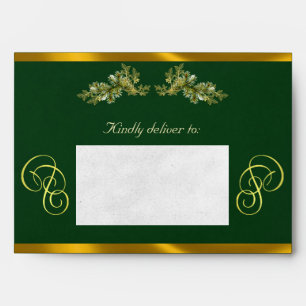 Winter Botanical & Calligraphy - Emerald/Gold Envelope
