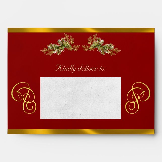 Winter Botanical & Calligraphy - Red/Gold Envelope (Front)