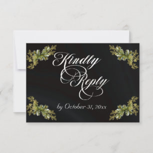 Winter Botanical Calligraphy - Silver/Black RSVP Card