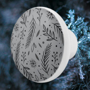Winter Botanical Ceramic Knob – Grey