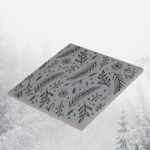 Winter Botanical Ceramic Tile – Grey