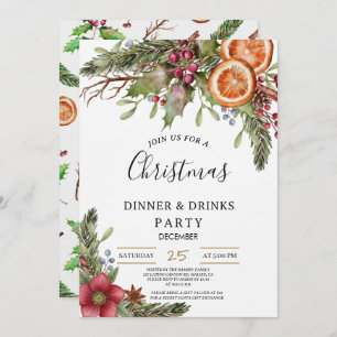 Winter Botanical Christmas Invite Rustic Dinner