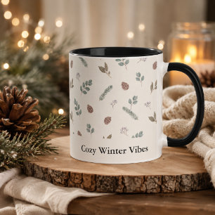 Winter Botanical Christmas Ivory Greenery Custom Mug