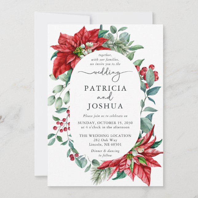 Winter Botanical Christmas Wedding Invitation (Front)