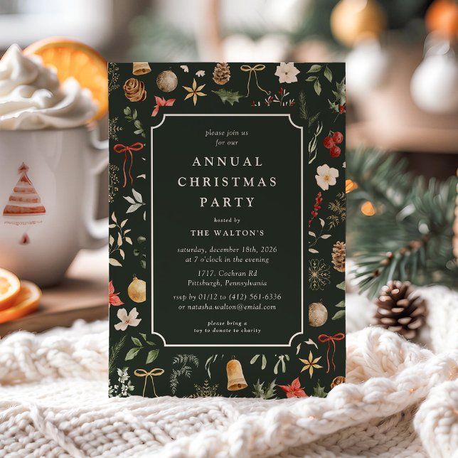 Winter Botanical Festive Christmas Party Invitation (Creator Uploaded)