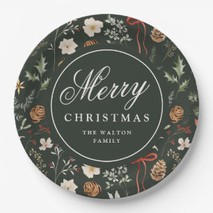 Winter Botanical Festive Christmas Personalized Paper Plate