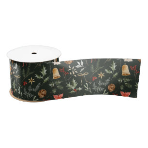 Winter Botanical Festive Christmas Ribbon Satin Ribbon