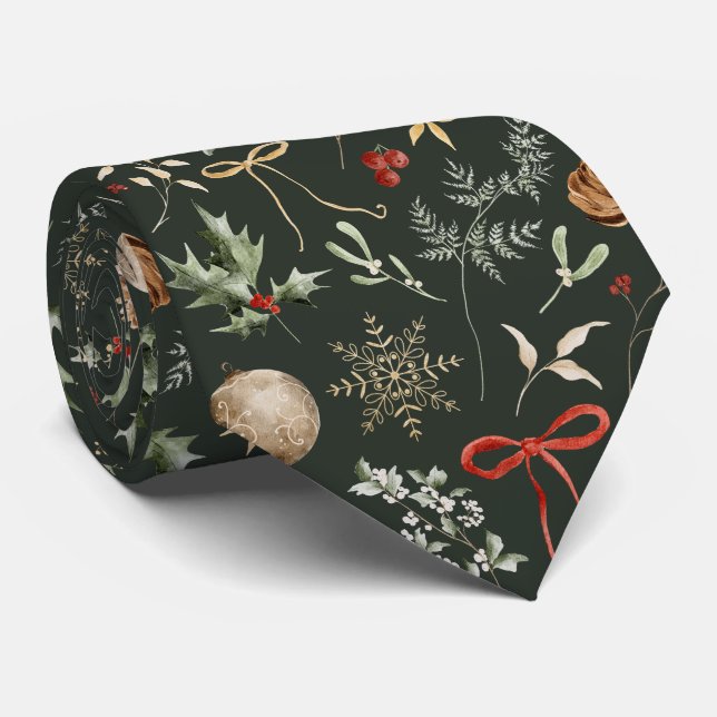 Winter Botanical Festive Christmas Tie (Rolled)